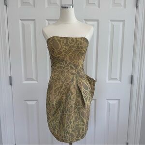 Max & Cleo Gold Key Line Strapless Cocktail Wedding Guest Mini Dress Size 6